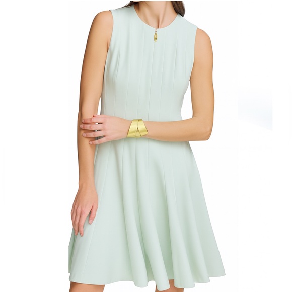 🆕 Donna Karan Mint Green Fit & Flare Dress Size 14 Heavyweight Fabric Office - Picture 1 of 14